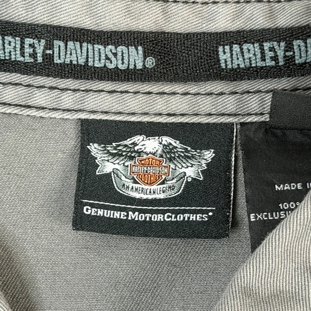 Harley-Davidson Men's XL Shirt Gray ShortSleeve Button Up Embroidered Eagle Back - Picture 6 of 10